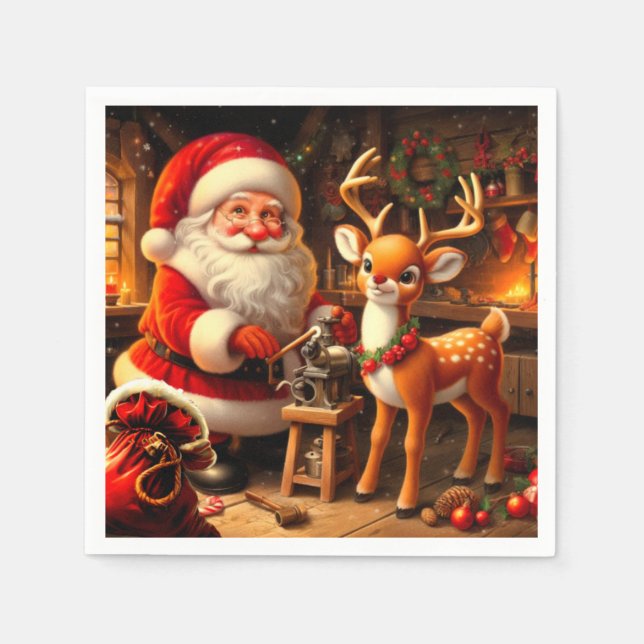 Cute Santa and Reindeer  Napkins (Front)