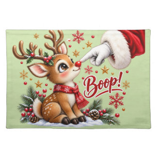 Cute Santa And Reindeer Nose Boop Christmas Cloth Placemat
