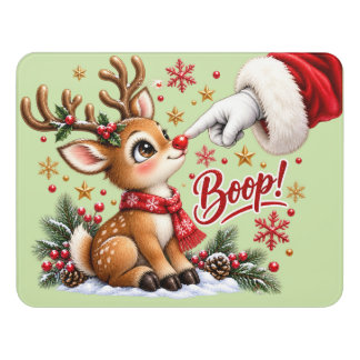 Cute Santa And Reindeer Nose Boop Christmas Door Sign