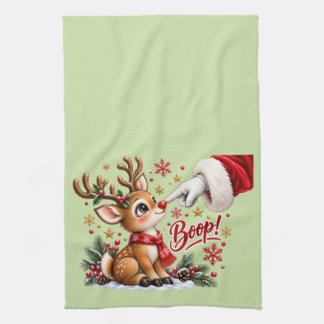 Cute Santa And Reindeer Nose Boop Christmas Kitchen Towel