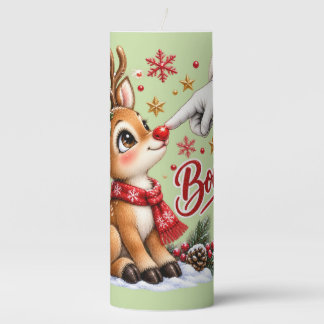 Cute Santa And Reindeer Nose Boop Christmas Pillar Candle