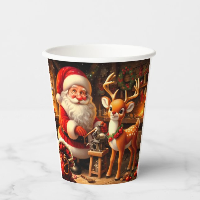 Cute Santa and Reindeer  Paper Cups (Front)