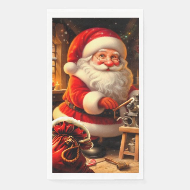 Cute Santa and Reindeer  Paper Guest Towels (Front)