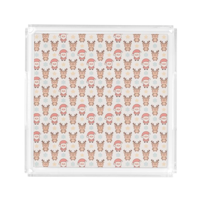 Cute Santa and Reindeer Pattern Acrylic Tray (Front)