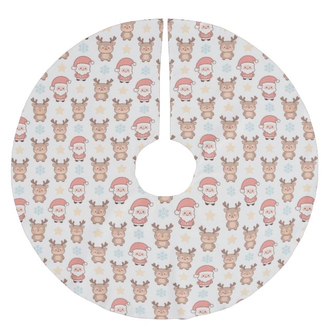 Cute Santa and Reindeer Pattern Brushed Polyester Tree Skirt (Front)