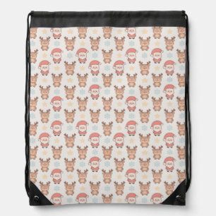 Cute Santa and Reindeer Pattern Drawstring Bag