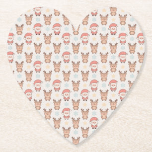 Cute Santa and Reindeer Pattern Paper Coaster