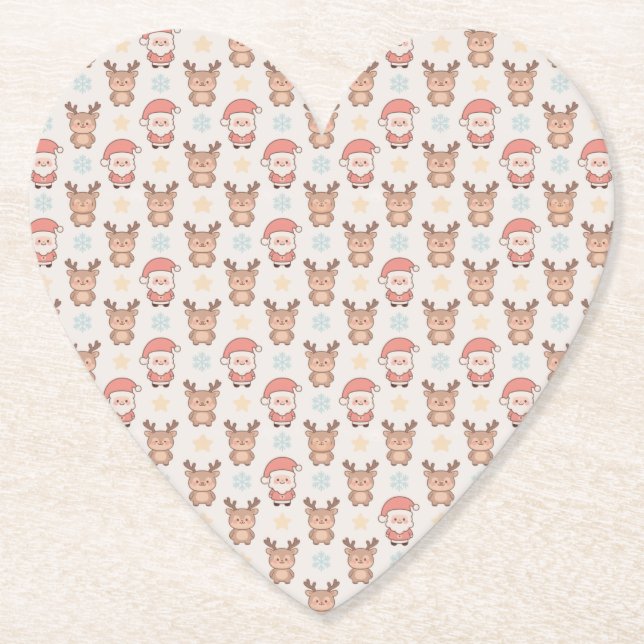 Cute Santa and Reindeer Pattern Paper Coaster (Front)