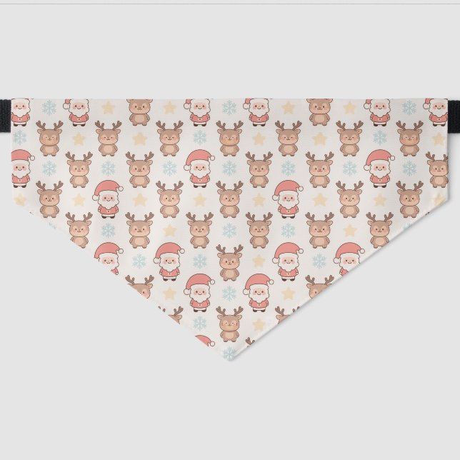 Cute Santa and Reindeer Pattern Pet Bandana Collar (Front)
