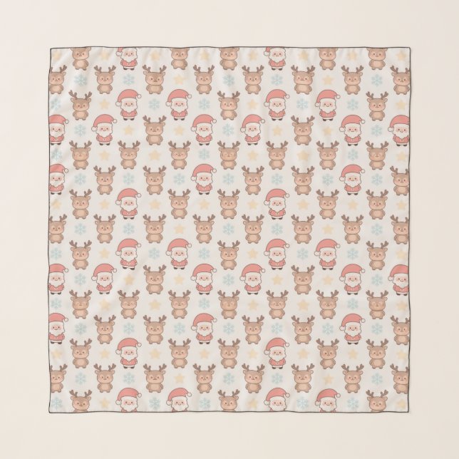 Cute Santa and Reindeer Pattern Scarf (Front)