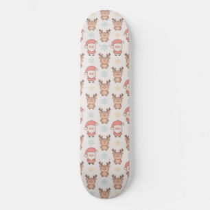 Cute Santa and Reindeer Pattern Skateboard