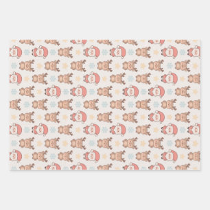 Cute Santa and Reindeer Pattern Wrapping Paper Sheets