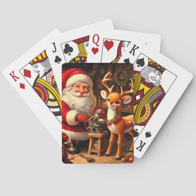Cute Santa and Reindeer  Poker Cards (Back)