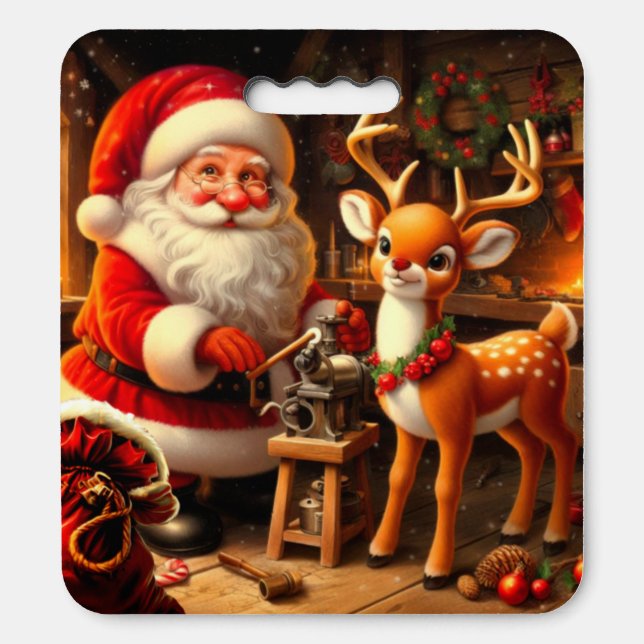 Cute Santa and Reindeer  Seat Cushion (Front Vertical)