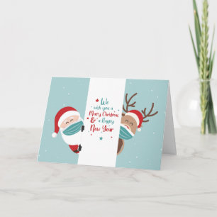 Cute Santa and Reindeer Social Distancing Covid Holiday Card