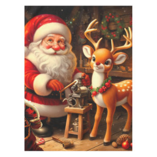 Cute Santa and Reindeer Tablecloth