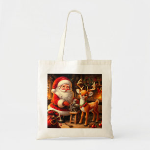Cute Santa and Reindeer Tote Bag