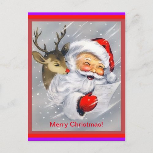 Cute Santa and Rudolph Cheerful Christmas Postcard