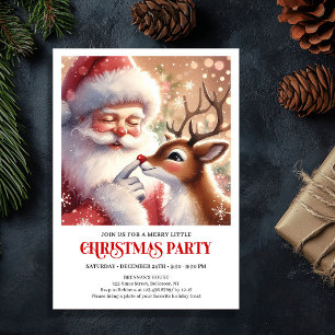 Cute Santa and Rudolph Christmas Family Fun Party Invitation