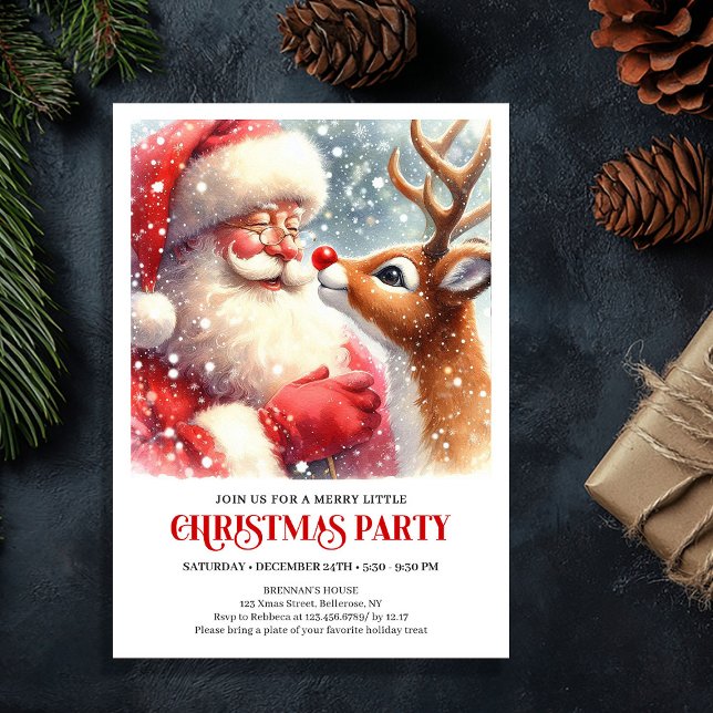 Cute Santa and Rudolph Christmas Gathering Invite (Cute Santa and Rudolph Christmas Gathering Invite)