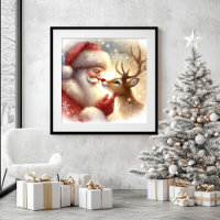 Cute Santa and Rudolph Christmas Wall Art Nursery