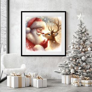 Cute Santa and Rudolph Christmas Wall Art Nursery