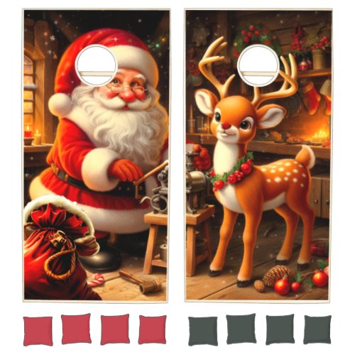 Cute Santa and Rudolph  Cornhole Set