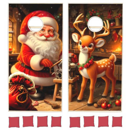 Cute Santa and Rudolph  Cornhole Set