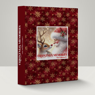 Cute Santa and Rudolph Holiday Memory Album Ring  3 Ring Binder