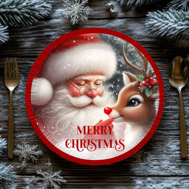 Cute Santa and Rudolph Kids Christmas Dinner Plate (Cute Santa and Rudolph Kids Christmas Dinner Plates)