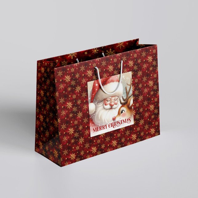 Cute Santa and Rudolph Kids Christmas Holiday  Large Gift Bag (Cute Santa and Rudolph Kids Christmas Holiday Gift Bag

)