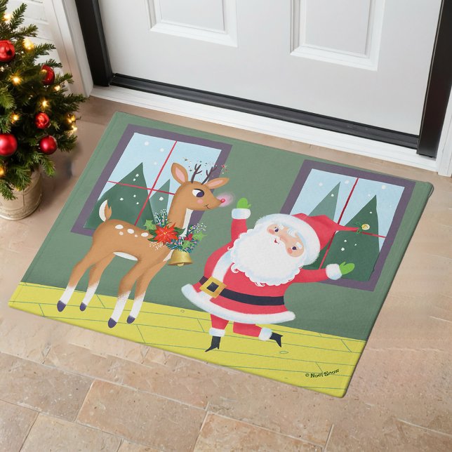 Cute Santa and Rudolph Yellow & Green Doormat (Creator Uploaded)