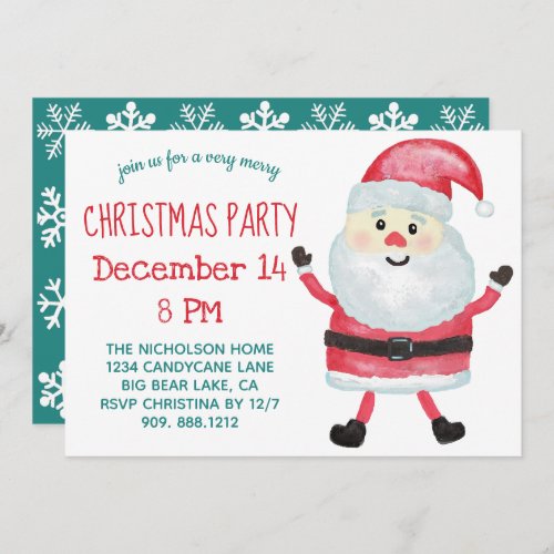 Cute Santa and Snowflakes Merry Christmas Party Invitation