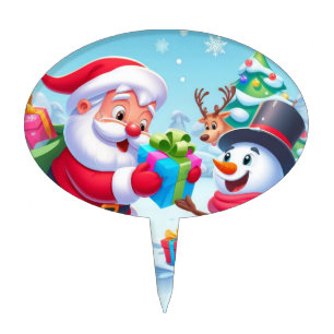 Cute Santa and Snowman Cake Topper