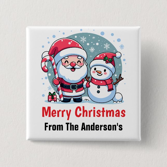 Cute Santa And Snowman Christmas Custom Button (Front)