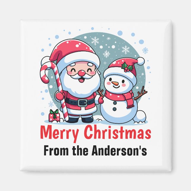 Cute Santa And Snowman Christmas Custom Magnet (Front)