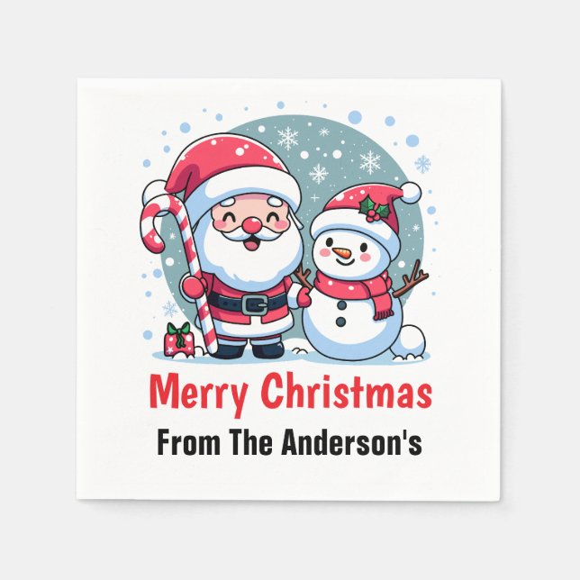Cute Santa And Snowman Christmas Custom Napkins (Front)