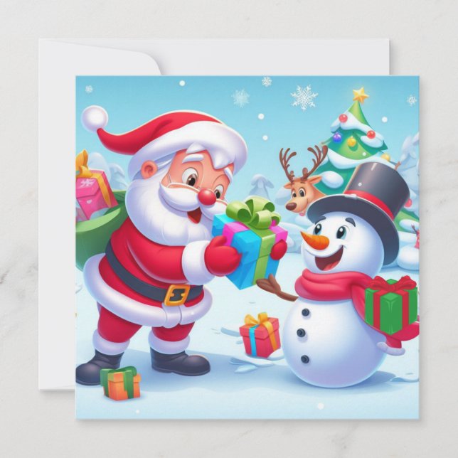 Cute Santa and Snowman  Holiday Card (Front)