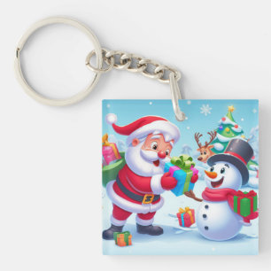 Cute Santa and Snowman  Keychain