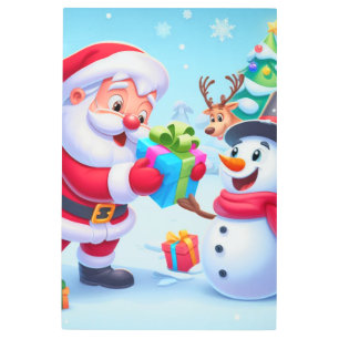 Cute Santa and Snowman Metal Print