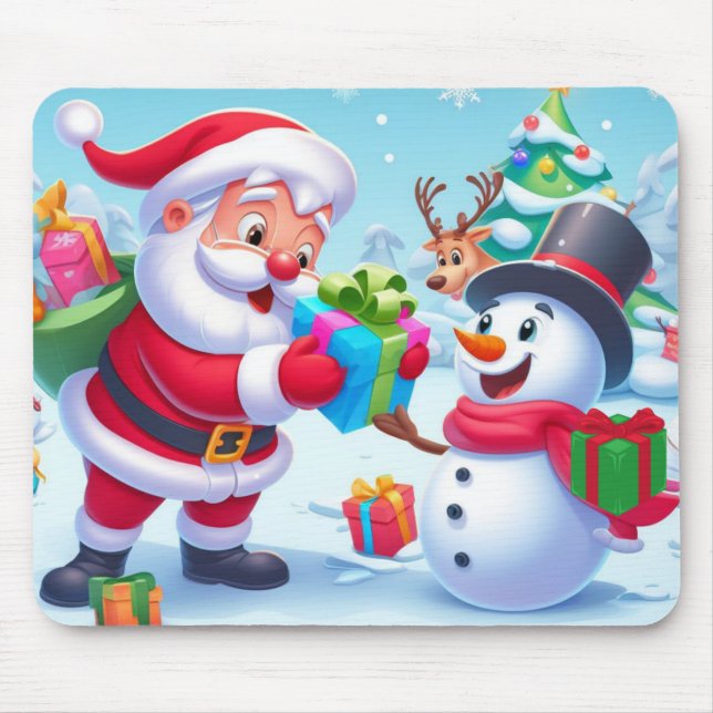 Cute Santa and Snowman  Mouse Pad (Front)