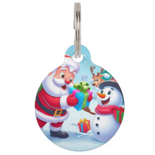 Cute Santa and Snowman  Pet ID Tag