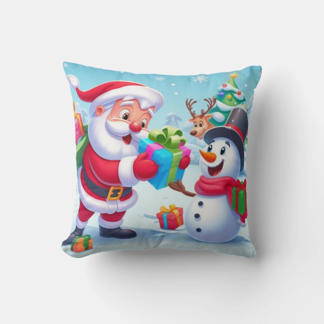 Cute Santa and Snowman  Throw Pillow (Front)