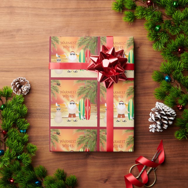 Cute Santa and Surfboards Beach Surfing Christmas Wrapping Paper (Holiday Gift)