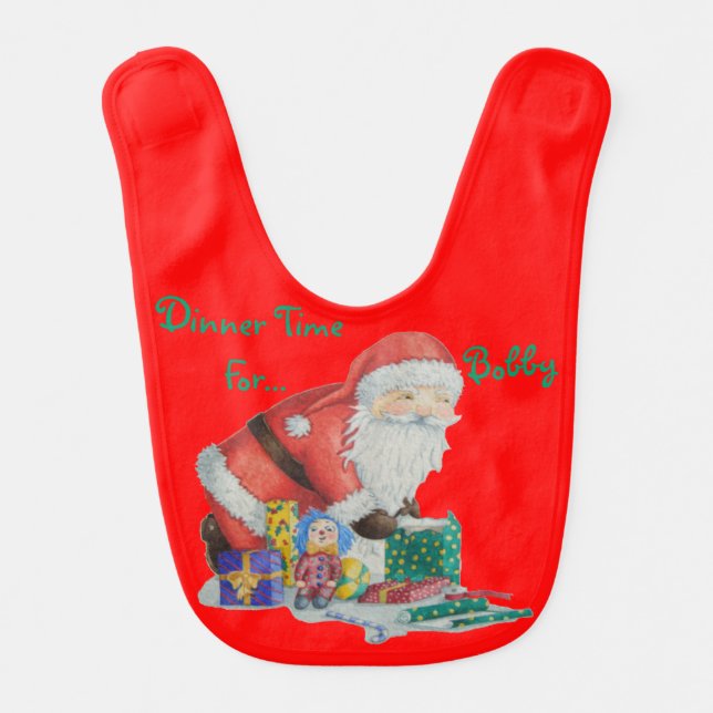 Cute santa and toys wrapping gifts Christmas gi Bib (Front)