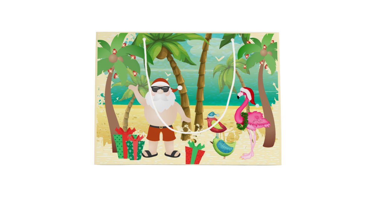 Tropical Christmas Beach Boho Santa Pattern Wrapping Paper