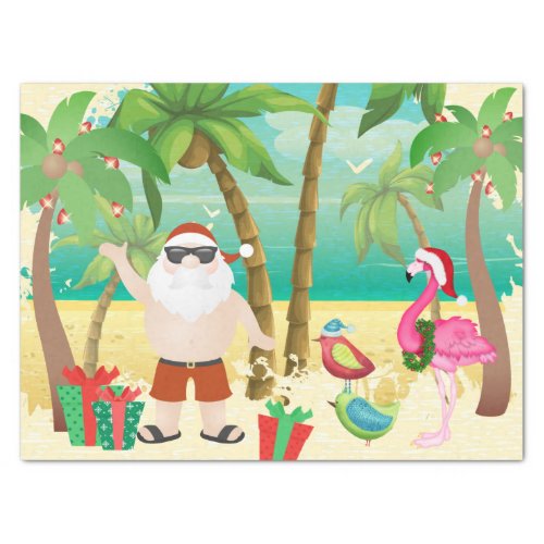 Cute Santa and Tropical Birds Beach Christmas Tissue Paper