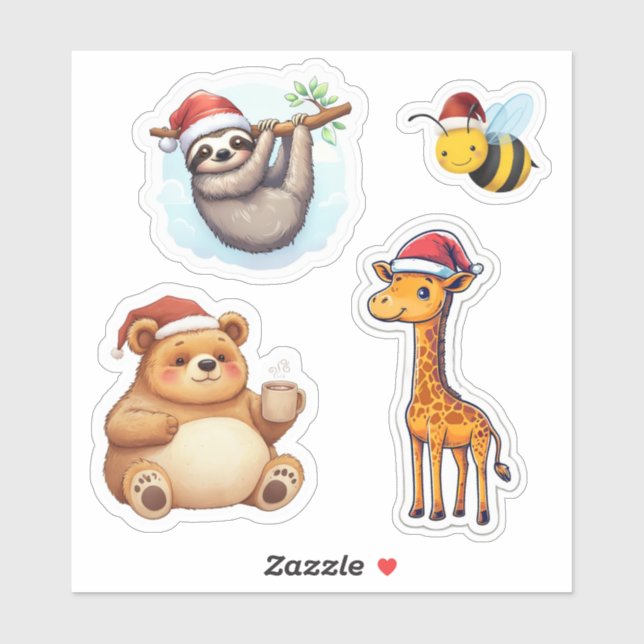 Cute Santa Animals Custom-Cut Vinyl Stickers (Sheet)