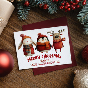 Cute Santa Animals Merry Christmas from Festive Holiday Postcard