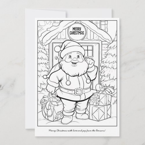 Cute Santa at Family Home Art Coloring Christmas Holiday Card